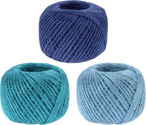 JubileeYarn Crafty Jute Twine String Jute للأعمال الفنية، والحرف اليدوية، وتغليف الهدايا - 675 قدمًا (205 مترًا)، وسمك 2 ملم - ثلاث كرات بظلال من اللون الأزرق in Kuwait