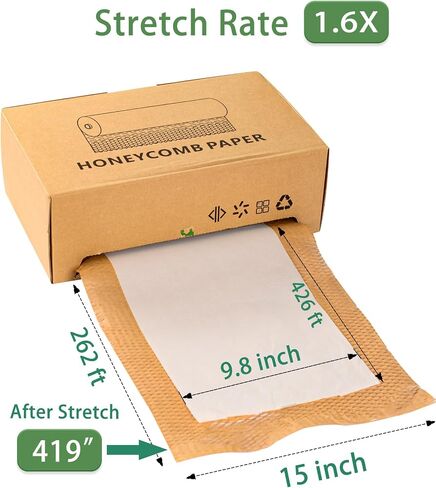 15"x328' Honeycomb Packing Paper, 100% Recyclable Honeycomb Cushioning Wrap Roll for Safe Moving Shipping Packaging in a Self-Dispensed Box. in Saudi Arabia