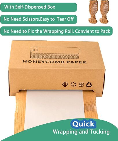 15"x328' Honeycomb Packing Paper, 100% Recyclable Honeycomb Cushioning Wrap Roll for Safe Moving Shipping Packaging in a Self-Dispensed Box. in Saudi Arabia