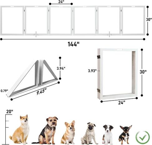 Clear Acrylic Dog Gate, Freestanding Foldable Wooden Dog Gate Dog Fence 4 Panel Pet Gates Stairs, Hallways, or Doorways, Extra Wide Dog Gate 30 inch Height with 2PCS Support Feet, White in Saudi Arabia
