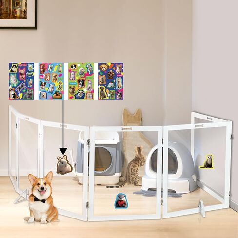 Clear Acrylic Dog Gate, Freestanding Foldable Wooden Dog Gate Dog Fence 4 Panel Pet Gates Stairs, Hallways, or Doorways, Extra Wide Dog Gate 30 inch Height with 2PCS Support Feet, White in Saudi Arabia
