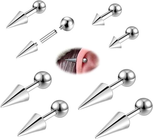 BodyAce Spike أقراط خلفية مسطحة حلقات الشفاه، مسامير داخلية ملولبة هيليكس تراغوس ترصيع 16 جرام 18 جرام أقراط غضروف، روك لوب شفة ثقب الأذن مجوهرات in Kuwait