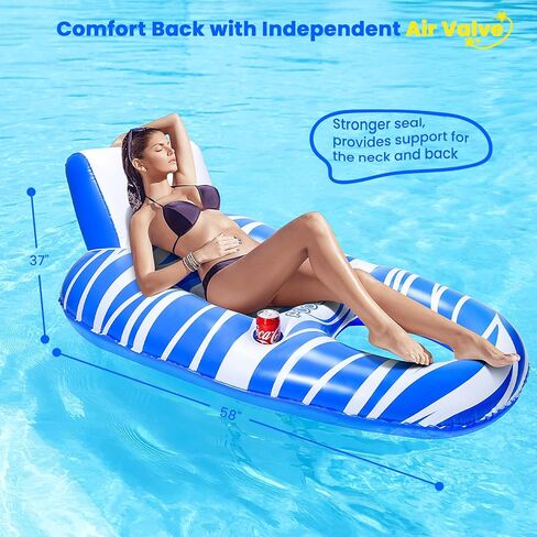 Inflatable Pool Float Lounger Adults with 2 Cup Holders, Backrest & Footrest, Pool Floaties raft for Swimming Lake River Beach Floats, Water Floaty Adults Teens in Saudi Arabia