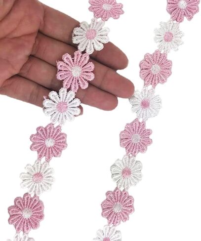 MMvolesy 2 Yards 25mm Colorful Daisy Flower Lace Trim Knitting Wedding Embroidered DIY Handmade Patchwork Ribbon Sewing Supplies Crafts in Saudi Arabia