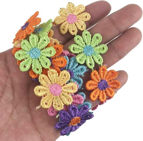 MMvolesy 2 Yards 25mm Colorful Daisy Flower Lace Trim Knitting Wedding Embroidered DIY Handmade Patchwork Ribbon Sewing Supplies Crafts in Saudi Arabia