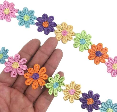 MMvolesy 2 Yards 25mm Colorful Daisy Flower Lace Trim Knitting Wedding Embroidered DIY Handmade Patchwork Ribbon Sewing Supplies Crafts in Saudi Arabia