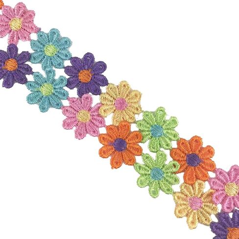 MMvolesy 2 Yards 25mm Colorful Daisy Flower Lace Trim Knitting Wedding Embroidered DIY Handmade Patchwork Ribbon Sewing Supplies Crafts in Saudi Arabia