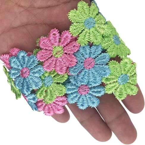 MMvolesy 2 Yards 25mm Colorful Daisy Flower Lace Trim Knitting Wedding Embroidered DIY Handmade Patchwork Ribbon Sewing Supplies Crafts in Saudi Arabia