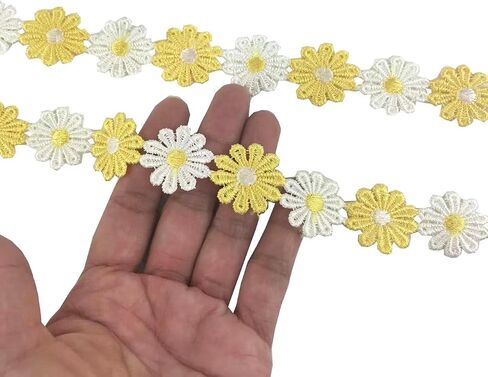 MMvolesy 2 Yards 25mm Colorful Daisy Flower Lace Trim Knitting Wedding Embroidered DIY Handmade Patchwork Ribbon Sewing Supplies Crafts in Saudi Arabia