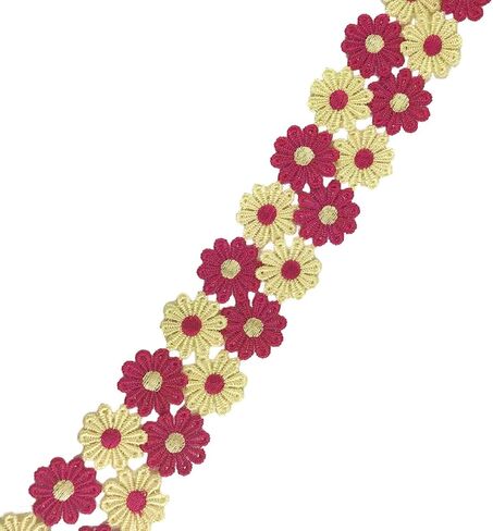 MMvolesy 2 Yards 25mm Colorful Daisy Flower Lace Trim Knitting Wedding Embroidered DIY Handmade Patchwork Ribbon Sewing Supplies Crafts in Saudi Arabia