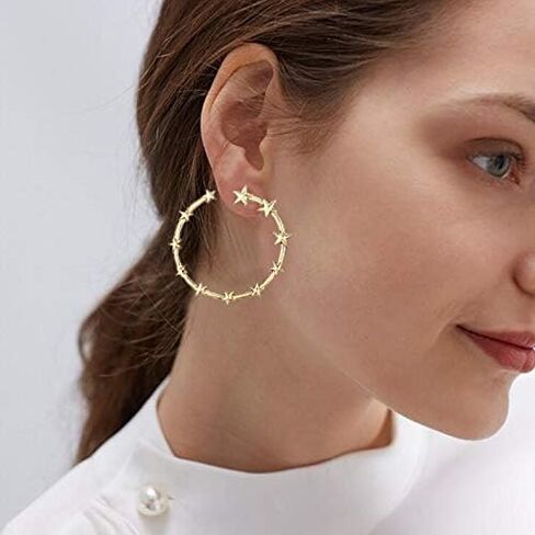 Star Hoop Earrings for Women 18K Gold Plated Silver Pentagram Shooting Lucky Star Earrings for Girls Party Jewelry in Saudi Arabia
