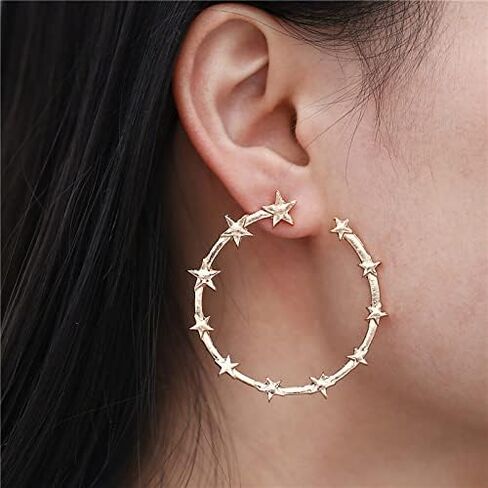 Star Hoop Earrings for Women 18K Gold Plated Silver Pentagram Shooting Lucky Star Earrings for Girls Party Jewelry in Saudi Arabia