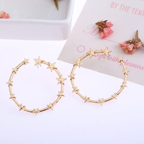 Star Hoop Earrings for Women 18K Gold Plated Silver Pentagram Shooting Lucky Star Earrings for Girls Party Jewelry in Saudi Arabia