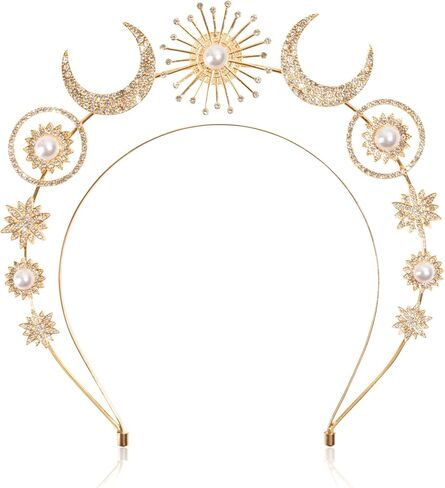 Oaoleer Halo Crown Moon Stars Goddess Crown for Women Girls, Halo Headband Tiaras Bridal Wedding Headpiece Halloween Headbands Cosplay in Kuwait