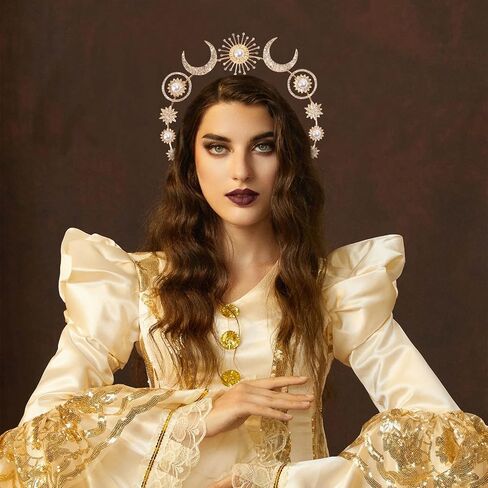 Oaoleer Halo Crown Moon Stars Goddess Crown for Women Girls, Halo Headband Tiaras Bridal Wedding Headpiece Halloween Headbands Cosplay in Kuwait