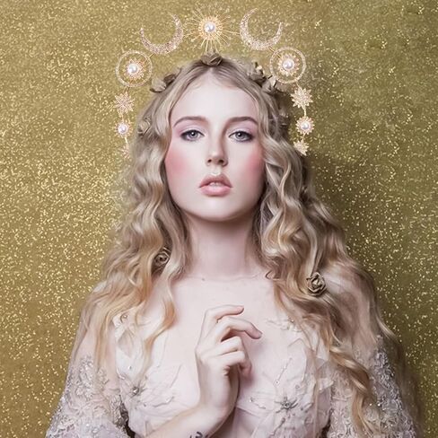 Oaoleer Halo Crown Moon Stars Goddess Crown for Women Girls, Halo Headband Tiaras Bridal Wedding Headpiece Halloween Headbands Cosplay in Kuwait