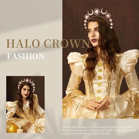 Oaoleer Halo Crown Moon Stars Goddess Crown for Women Girls, Halo Headband Tiaras Bridal Wedding Headpiece Halloween Headbands Cosplay in Kuwait