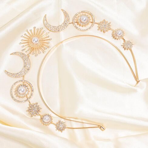 Oaoleer Halo Crown Moon Stars Goddess Crown for Women Girls, Halo Headband Tiaras Bridal Wedding Headpiece Halloween Headbands Cosplay in Kuwait