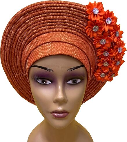 African Headtie Turban Nigerian Muslim Headwear Gele Head Wrap Sego Auto Gele Headties Already Made Women's Headband For Party (Red) in Kuwait