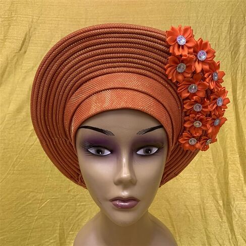 African Headtie Turban Nigerian Muslim Headwear Gele Head Wrap Sego Auto Gele Headties Already Made Women's Headband For Party (Red) in Kuwait