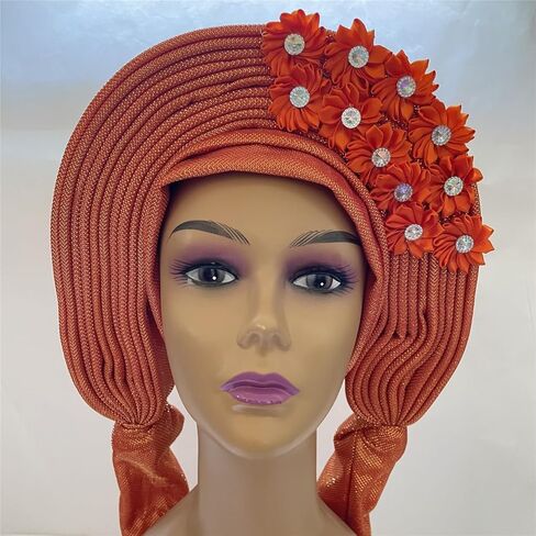 African Headtie Turban Nigerian Muslim Headwear Gele Head Wrap Sego Auto Gele Headties Already Made Women's Headband For Party (Red) in Kuwait