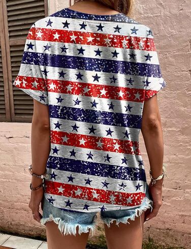 Women's Floral Tunic Tops Summer Casual V Neck Short Sleeve Fashion Blouse T-Shirts with Button in Saudi Arabia