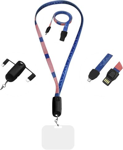 ABCOOL نجوم وخطوط شريط قياس كابل USB حبل شارة، EDC متعدد الوظائف لشحن الهاتف متري حاكم إمبراطوري استبدال حزام معرف الرقبة مع العلم الأمريكي لمكتب ورشة العمل والمدرسة النباتية in Kuwait