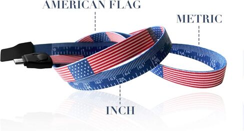 ABCOOL نجوم وخطوط شريط قياس كابل USB حبل شارة، EDC متعدد الوظائف لشحن الهاتف متري حاكم إمبراطوري استبدال حزام معرف الرقبة مع العلم الأمريكي لمكتب ورشة العمل والمدرسة النباتية in Kuwait