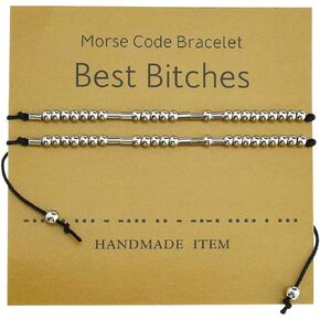 2Pcs Morse Code Adjustable Bracelets Silver Beads Couple Friendship Jewelry Gift Kit