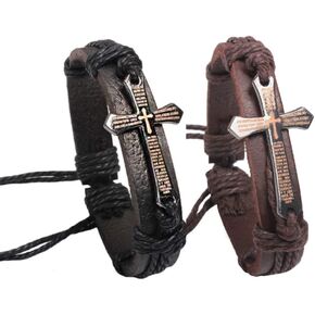 SMALLLOVE Handmade Leather Bracelets Set for Men and Women Vintage Cross Beaded Braided Black Punk Adjustable Wrap Cuff Bracelet