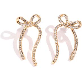 Bow Earrings Sparkly Crystal Earring Rhinestone Bow Earrings Bowknot Stud Earrings Trendy Jewelry Gold Dorp Dangle Earring for Women and Girls