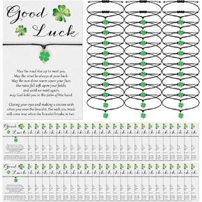 Ecation 25 Sets St. Patrick's Day Gifts Irish Party Favor Wish Bracelets with Green Clover Pendant Lucky Clover Bracelet Adjustable Bracelets with Good Luck Wish Card Clover Gifts for Friend Coworkers in Saudi Arabia