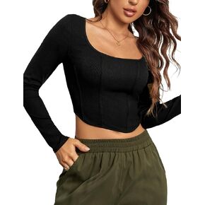 Blooming Jelly Womens Going Out Tops Long Sleeve Crop Tops Ribbed Knit Cute Sexy Y2k T Shirt
