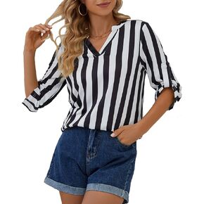 CAVOZEDA Women's 3/4 Sleeve Tunic Blouse Tops V Neck Floral Casual Plaid Shirts