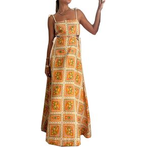 Hotheart Womens Sexy Spaghetti Strap Lace Up Printed Bodycon Party Clubwear Beach Dress