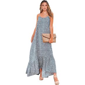 BTFBM Women Casual Summer Dresses 2024 Spaghetti Strap Sleeveless Sundress Print Ruffle Flowy Boho Beach Long Maxi Dress