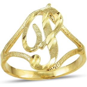 10K Yellow Gold Ladies Cursive Alphabet Initial Ring (P)