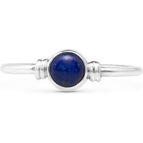 Koral Jewelry Round Lapis Lazuli 925 Sterling Silver Ring - Delicate BOHO Chic Jewelry - Fashionable and Stylish for Girls and Women with Velvet Gift Bag - Made by Indian Artisans - Size 5-9