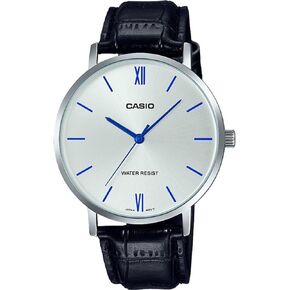 Casio MTP-VT01L-7B1 Men's Minimalistic Silver Dial Black Leather Band Analog Watch