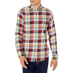 Original Penguin Men's Ecovero Blend Check Woven Stretch Long Sleeve Button-Down Shirt