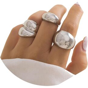Hremhoo 3Pcs Chunky Gold Rings Set for Women, Gold Statement Rings, Bold Thick Dome Chunky Rings, Open Adjustable Boho Gold Knuckle Rings Set for Women Girls,Minimalist Simple Rings.