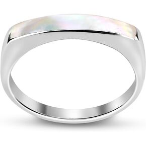 AeraVida Rectangular Bar Mother of Pearl Inlay .925 Sterling Silver Ring | Ring Size 6 To 12 Silver | Mother of Pearl Ring | Sterling Silver Ring | Silver Jewelry