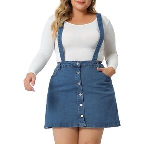 Agnes Orinda Plus Size Suspender Skirt for Women Adjustable Strap Cross Back Mini Denim A-Line Overall Dress