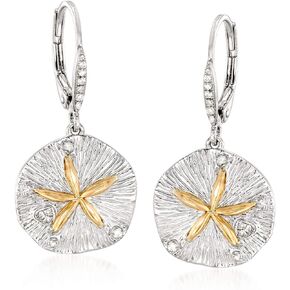 Ross-Simons Sterling Silver and 14kt Gold Sand Dollar Drop Earrings With .10 ct. t.w. Diamonds