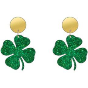 St. Patrick's Day Green Leaf Hat Wine Bottle Shape Dangle Earrings Dainty Irish Shamrock Resin Acrylic Earrings for Women Girls Jewelry