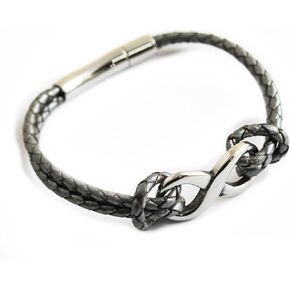 Stylish INFINITY Braided Leather Bangle Bracelets Men Women Stainless Steel Click Lock Clasp