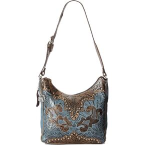 American West Annie's Secret Hobo Bag, Distressed Charcoal/Denim Blue, One Size