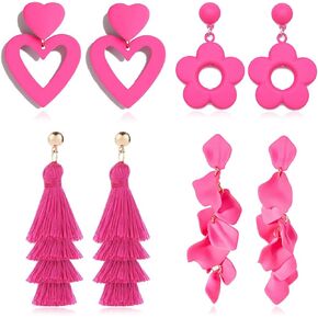 Hot Pink Heart earrings Set, S925 Sterling Silver Hoop Earrings Heart Earrings for Women Girls Various 18K Hoop Hearts Earrrings Hypoallergenic Hoop Earrings