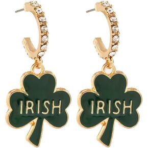 Green Shamrock Hoop Earrings Irish Clover Stud Earrings St. Patrick's Day Good Luck Jewelry Gifts for Women and Girls