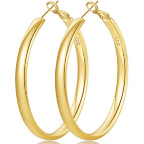 Senteria 4MM Wide S925 Sterling Silver Hoop Earrings Hypoallergenic Extra Large Silver Hoop Earrings for Women Lightweight Oversize Big Silver Thick Hoop Earrings for Women Girls Christmas Gift 30/40/50/60/70MM